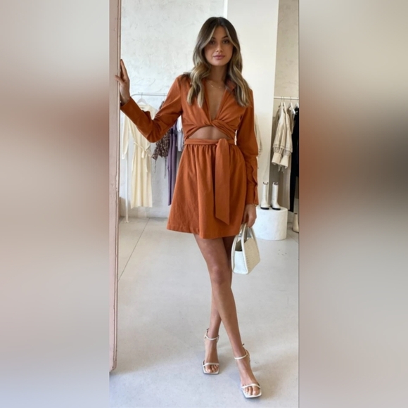 Sovere Alto Wrap Tie Shirt Dress In Ginger w/ POCKETS. Size M NWT - Picture 8 of 8